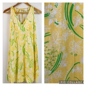 Lily Pulitzer open back V neck sleeveless high waist floral cotton sun dress EUC